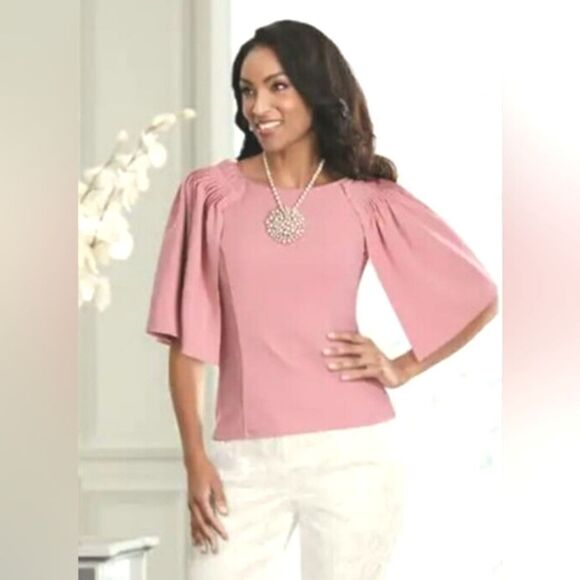 Midnight Velvet Pink Sleeveless Top with Cape Sleeves, Princess Seams, Size XL - Picture 2 of 10